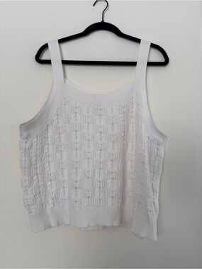 White Knit Cable-Pattern Tank/Crop Top